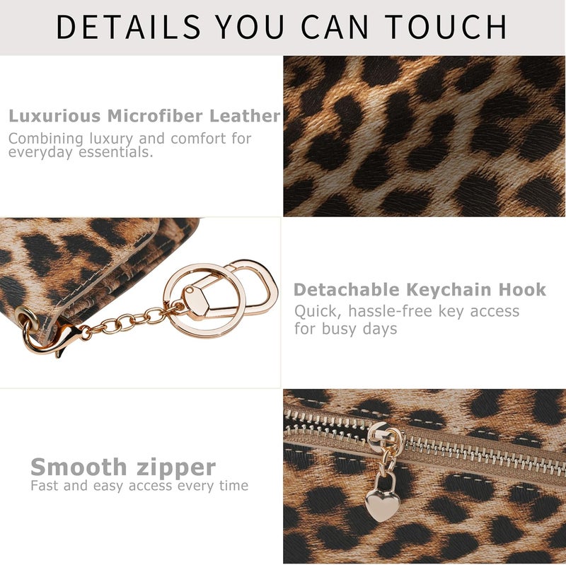 Sunpour Women Small Wallet RFID Blocking Slim Wallet with Coin Pocket Tri-Fold Credit Card Holder with ID Window and Keychain (Leopard) - Image 5